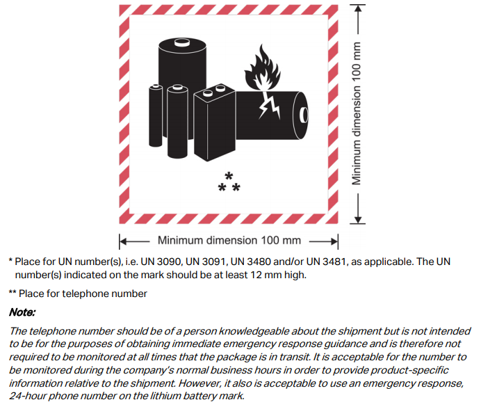 lithium batteries marking labelling