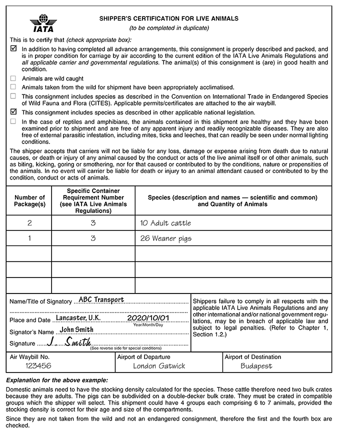 IATA Shipper's Certification für lebende Tiere