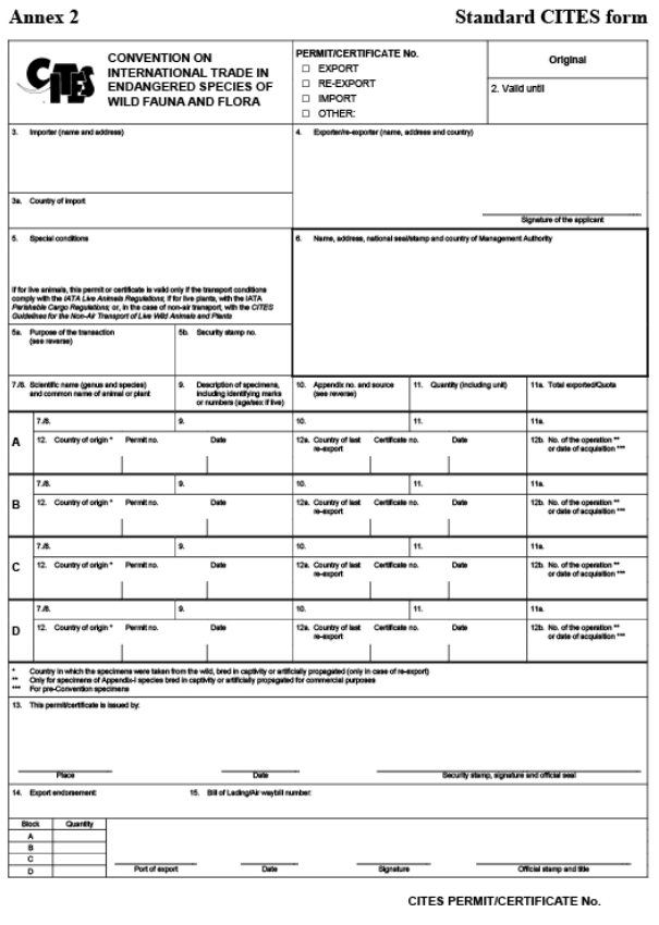 Standard CITES form - Animal Air Transport