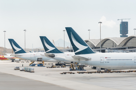 Cathay Pacific aircraft lined up.jpg