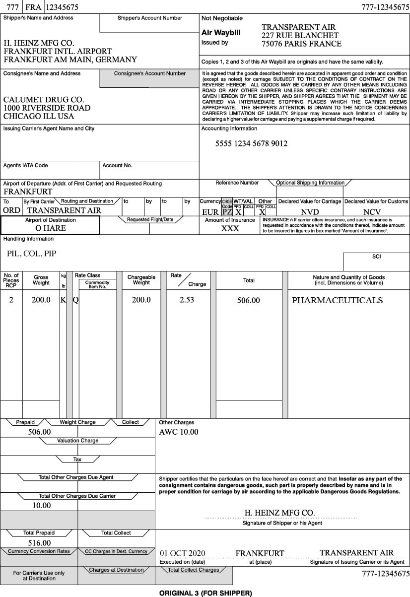 consignee’s information 