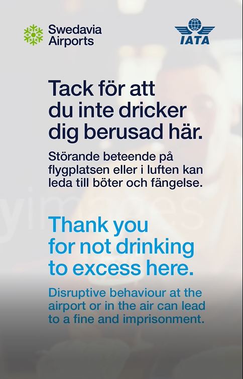 Example of social media post urging people to “Fly Safely, Drink Responsibly” in Sweden