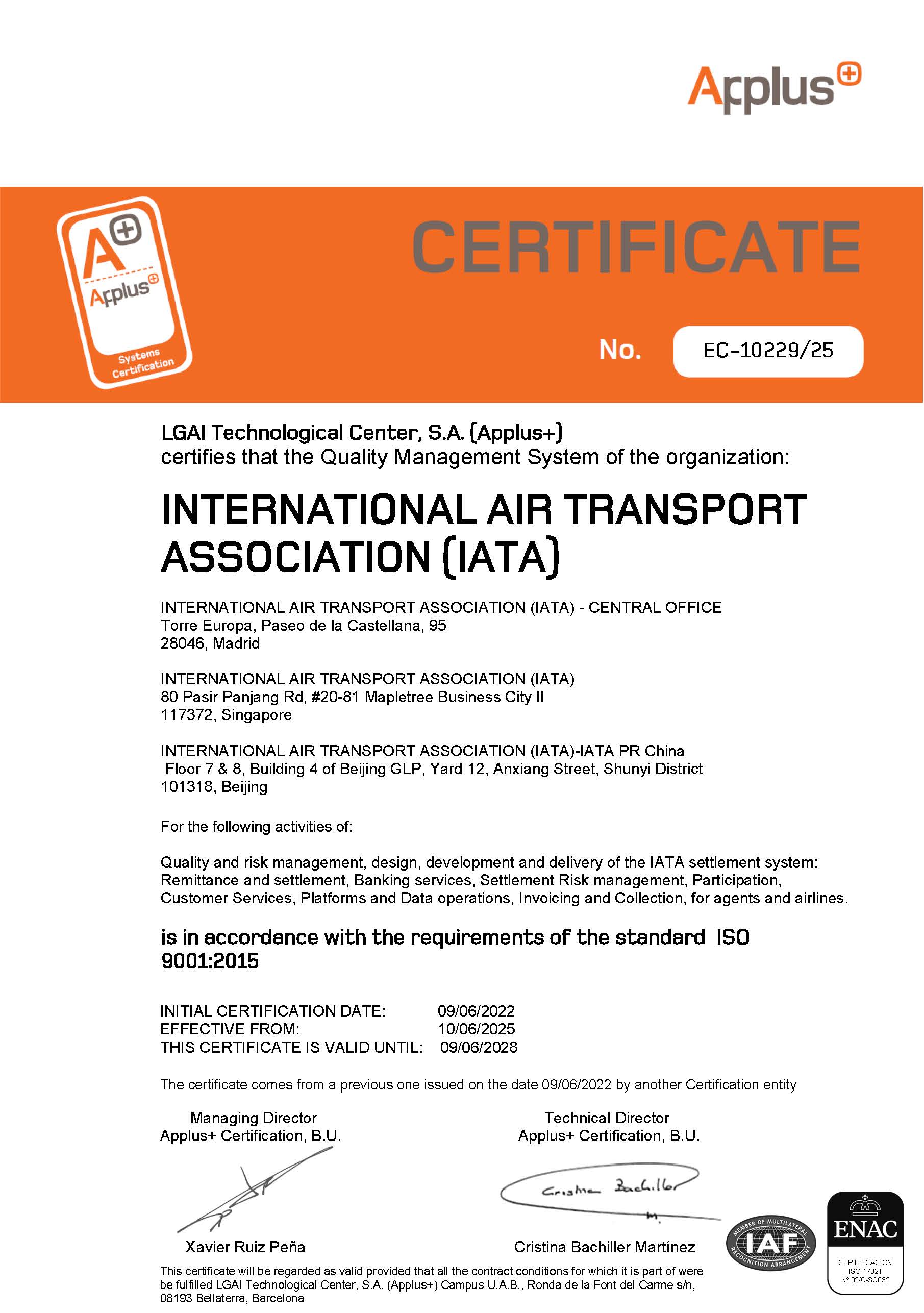 IATA Renewed ISO 9001 Certification