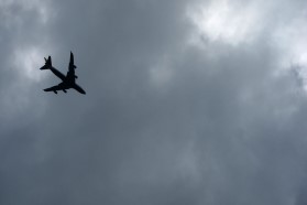Aircraft in gray sky