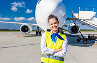 Cabin attendant on tarmac