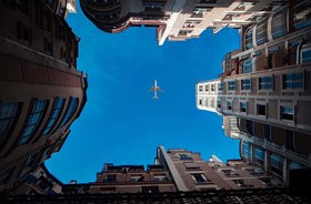 Plane flying over Paris