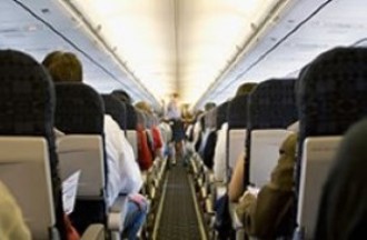 Aircraft seats from the back of the cabin